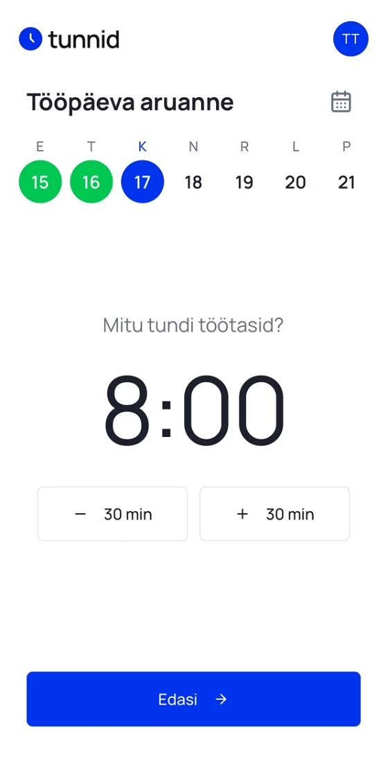Töötaja päevaaruanne telefonis
